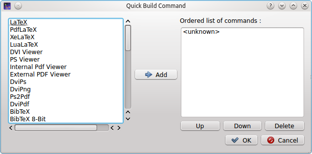 Configure user commands from known commands